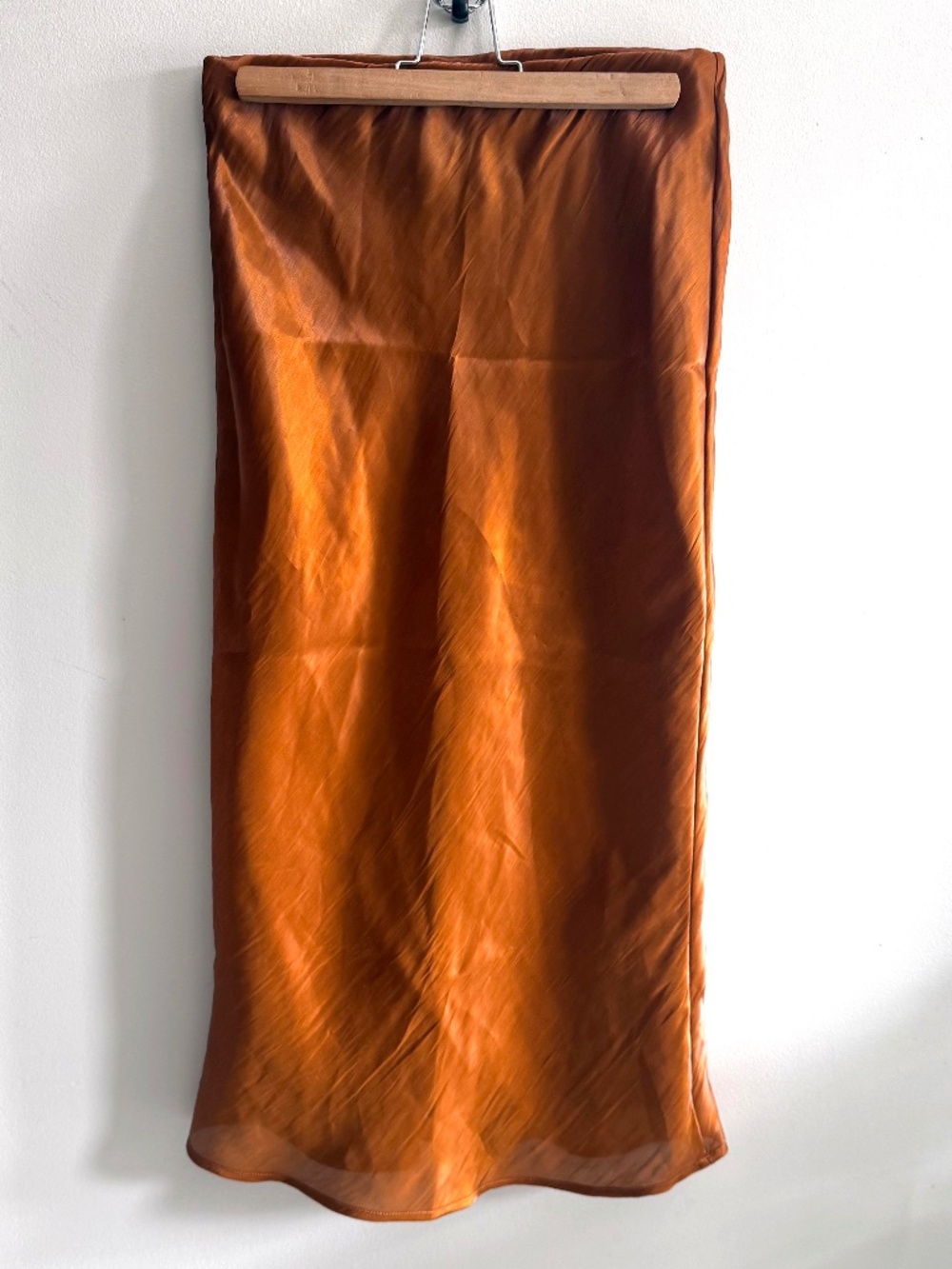 By Anthropologie Copper Rust Satin Bias Cut Midi Slip Skirt Small